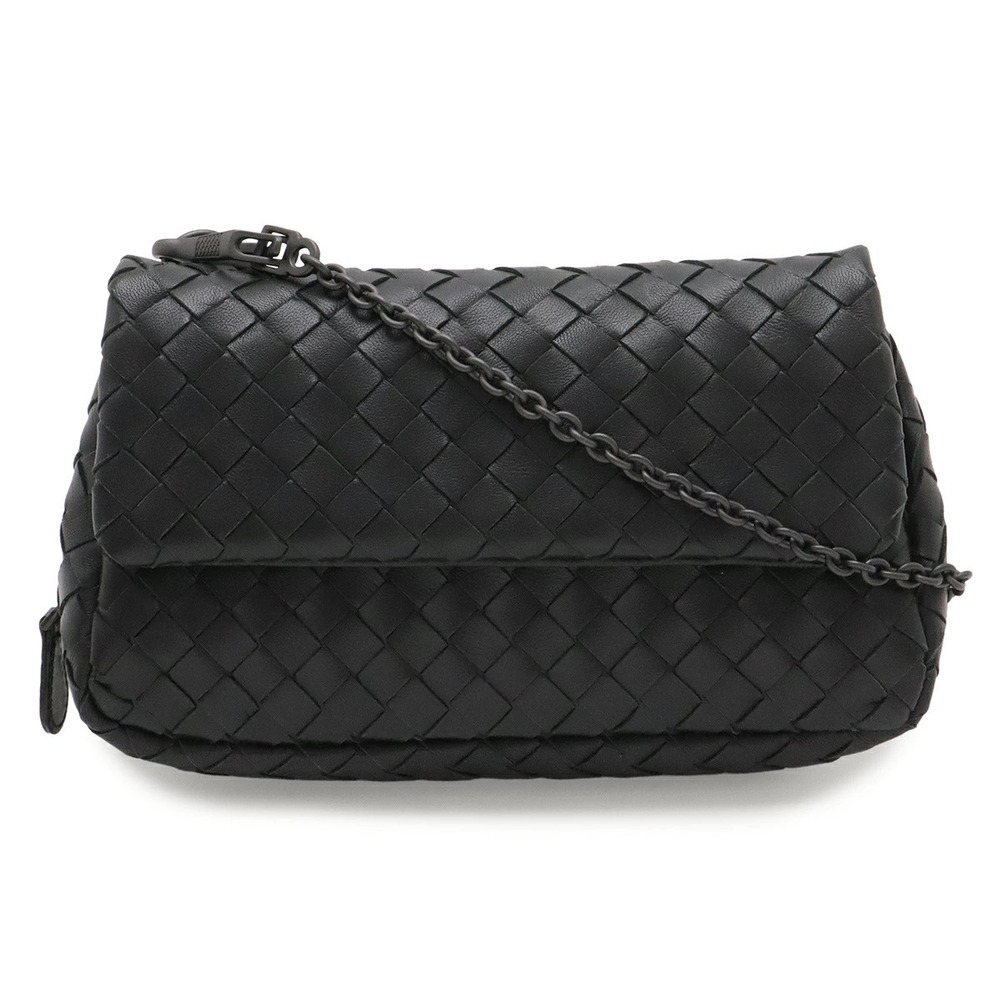 BOTTEGA VENETA Intrecciato Chain Shoulder Bag Leather Black